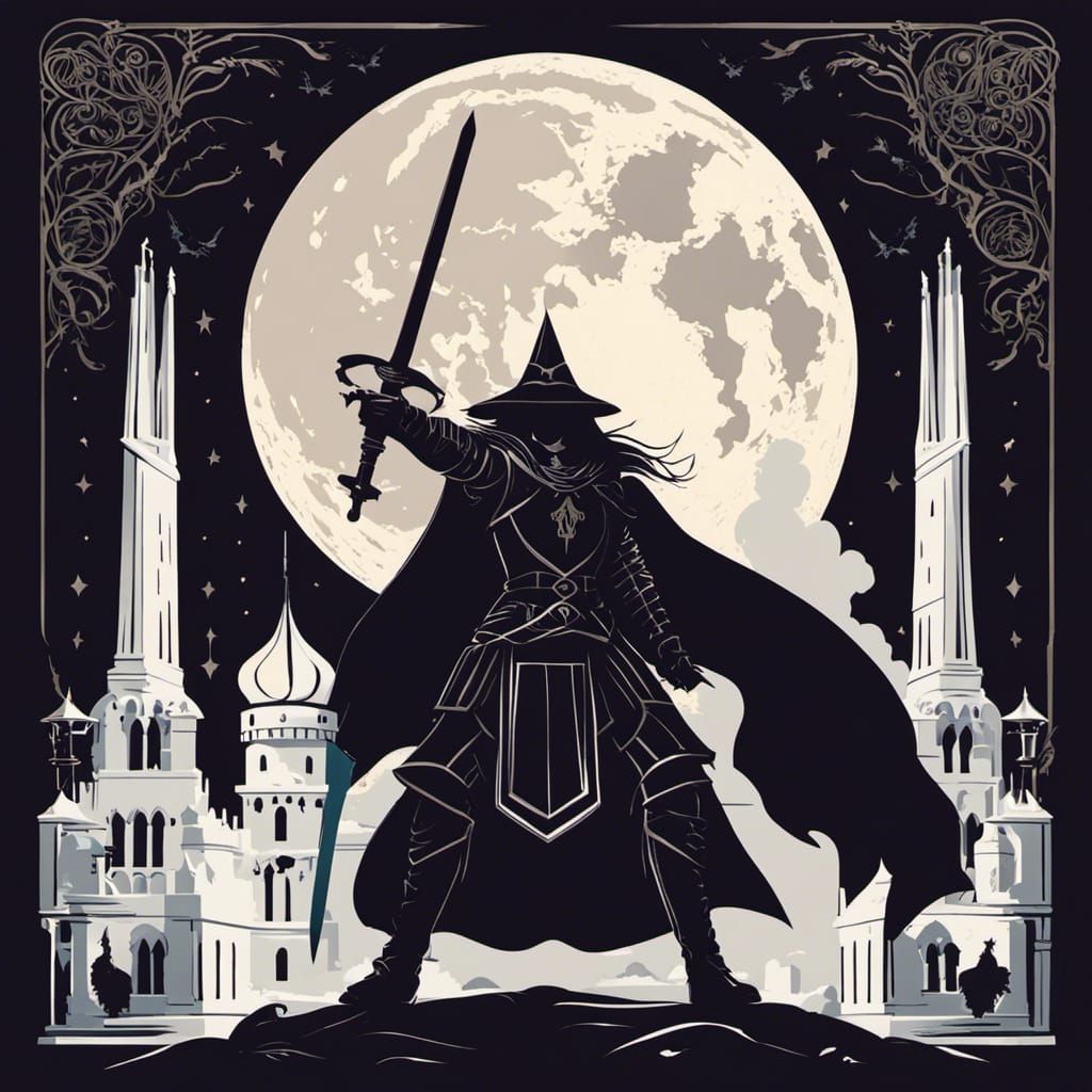 Minimalist Dark Witch Dueling White Knight