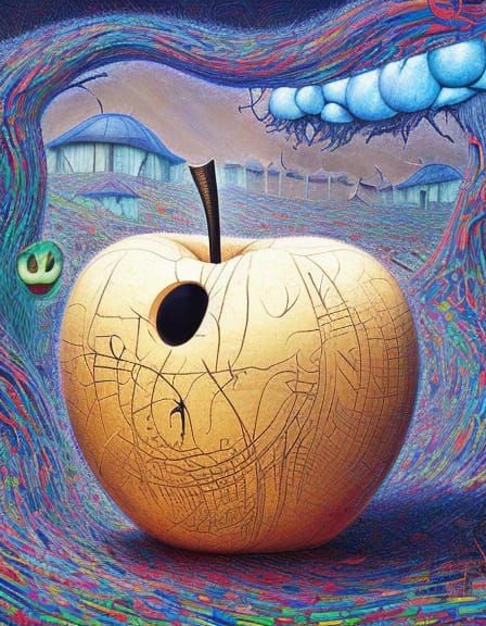 Ominous Apple with Bitter Organic Motifs