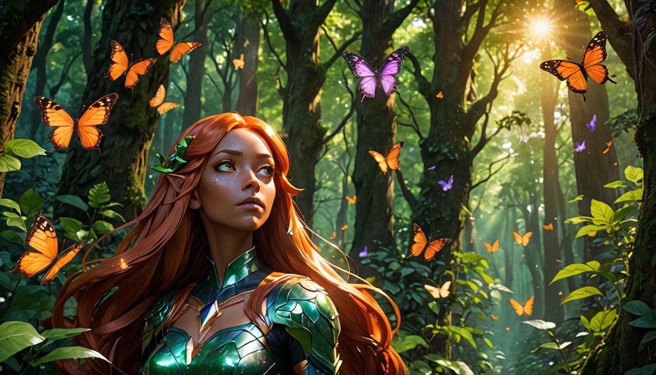 Starfire in Forest, Anime Style Fantasy Art