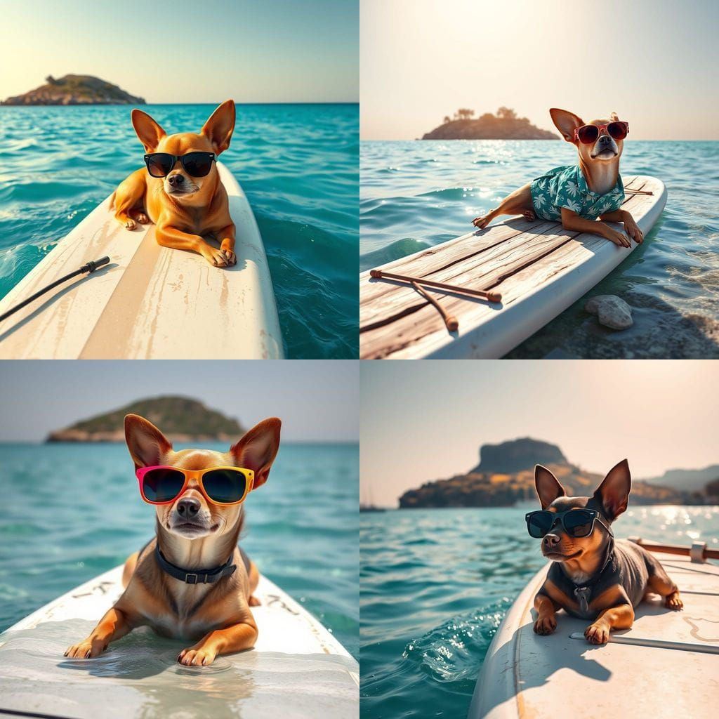 Realistic Dog on Paddleboard in Aegean Sea
