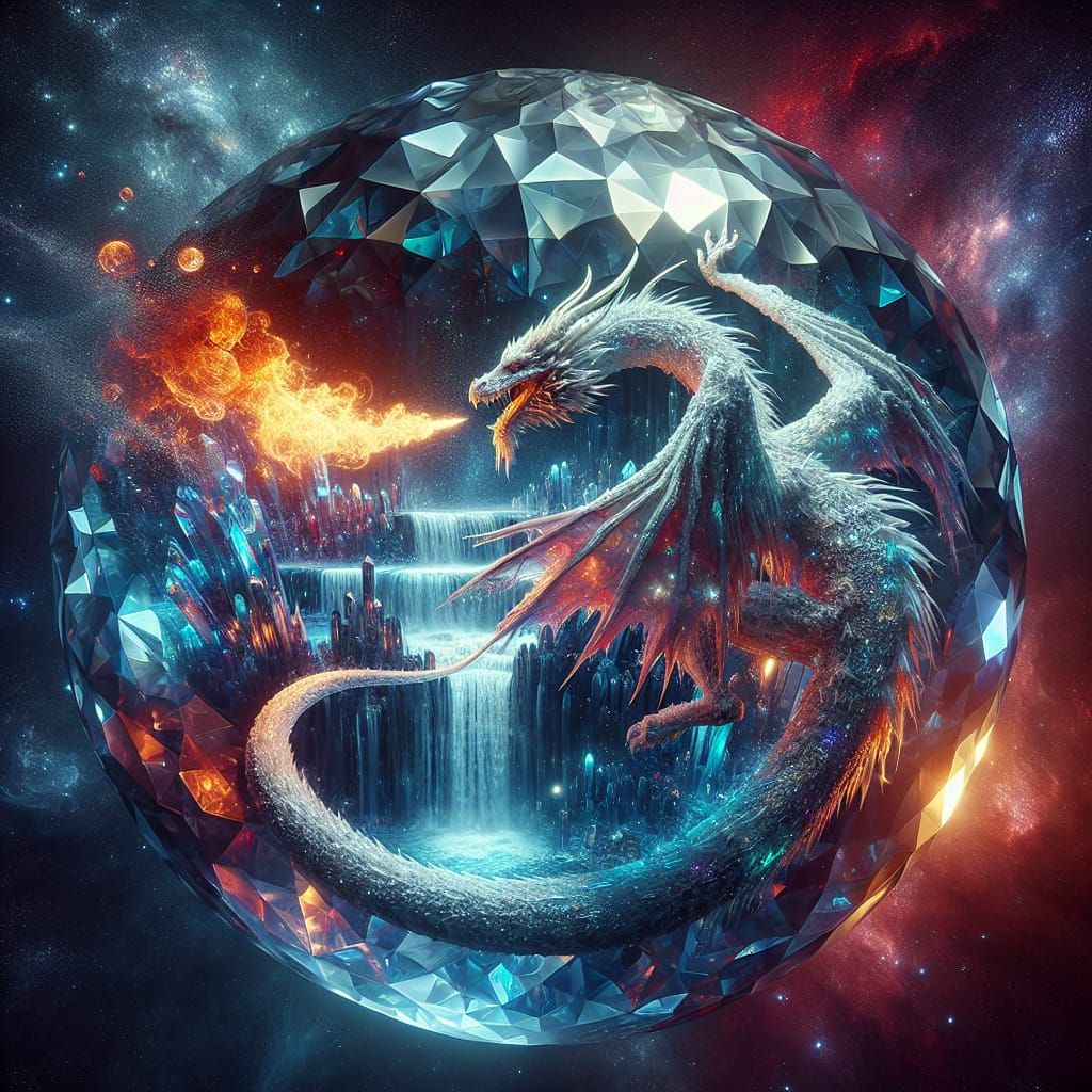 Cosmic Crystal Orb Dragon Breaching 3D Render