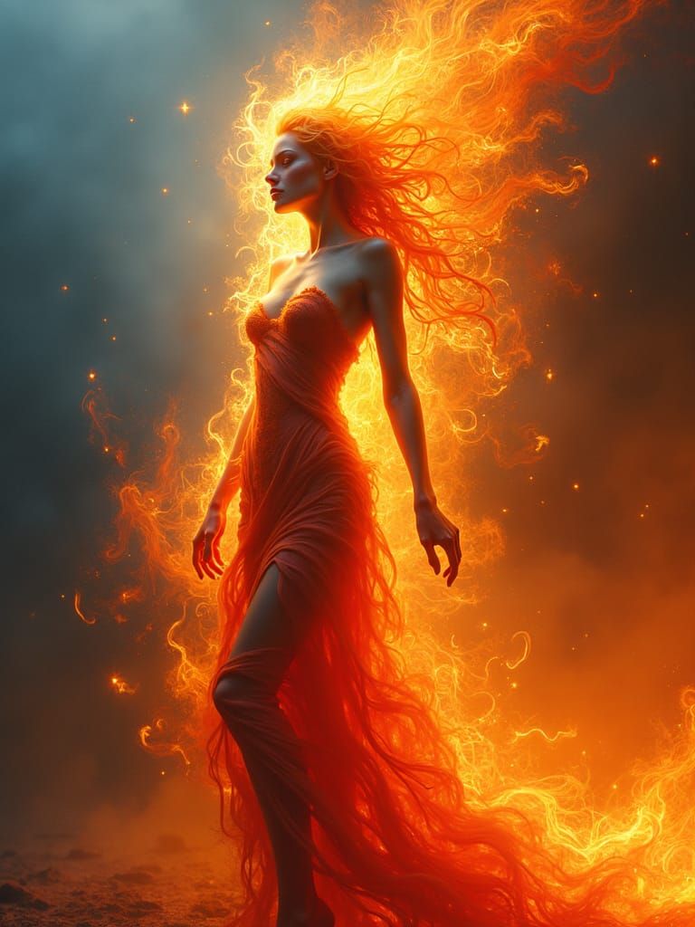 Fire Goddess in a Surreal Inferno