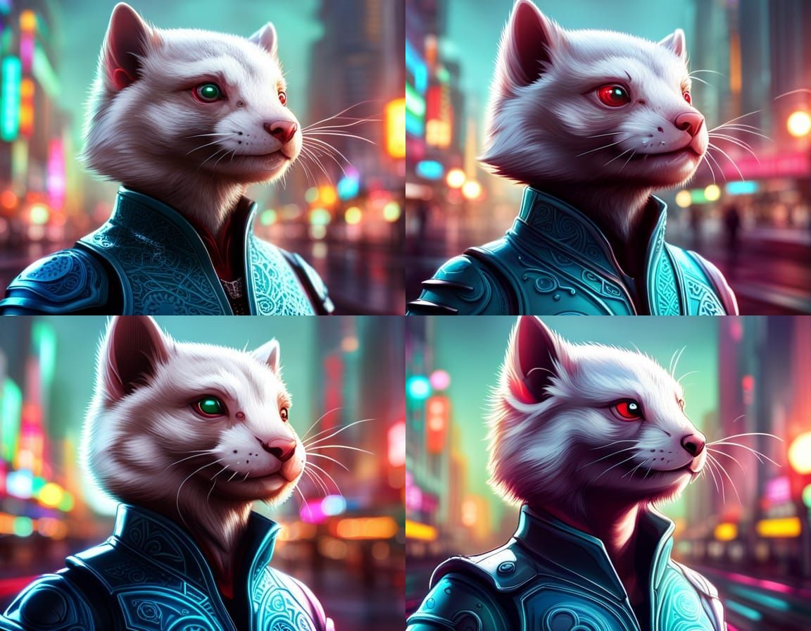Samurai Ferret in Futuristic Asian City