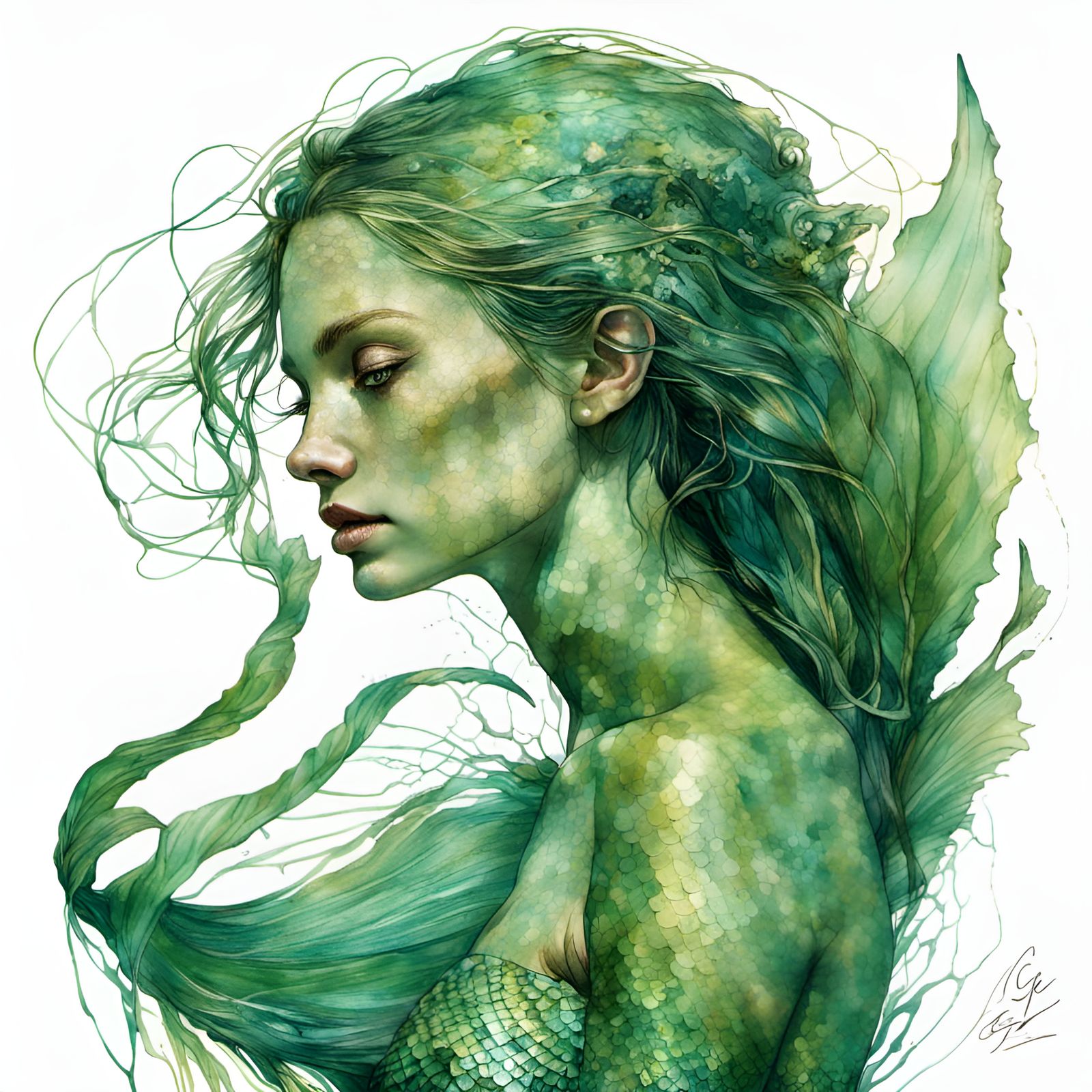 Iridescent Green Mermaid Fantasy Art