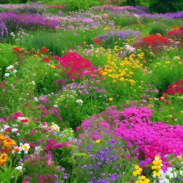 a place full with cute flowers in the Summer