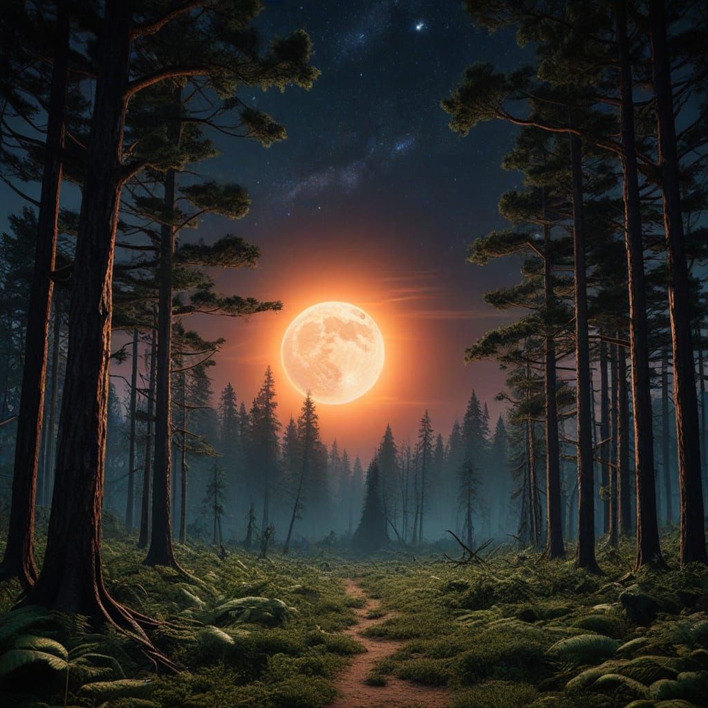 Bioluminescent Alien Forest on High-Gravity Planet