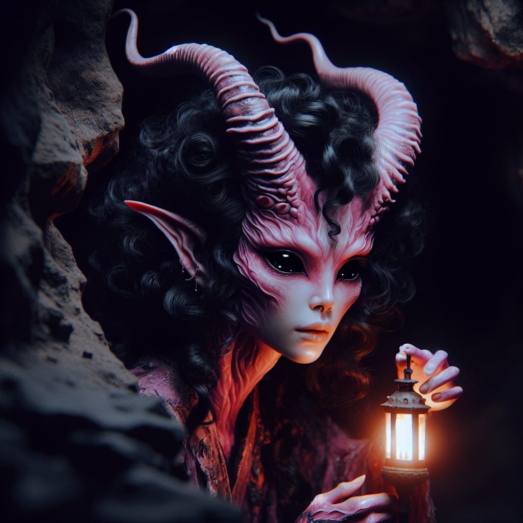 Tiefling in a Dark Cave, Hyper-Realistic 8K