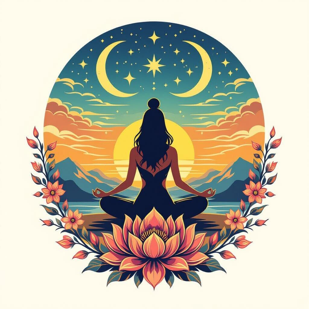 Yoga Tattoo Design with Lotus and Aurora Sky