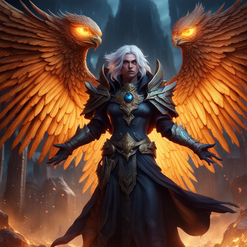 Fallen Aasimar Warlock in Detailed Matte Painting