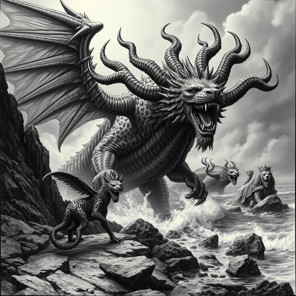 Monstrous Dragon of the Apocalypse in Dark Gothic Style