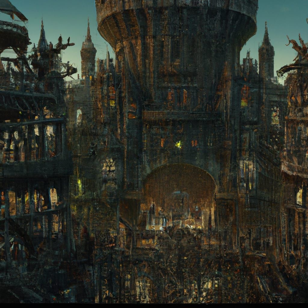 Giant Prison with Rowdy Prisoners: Detailed Matte Painting