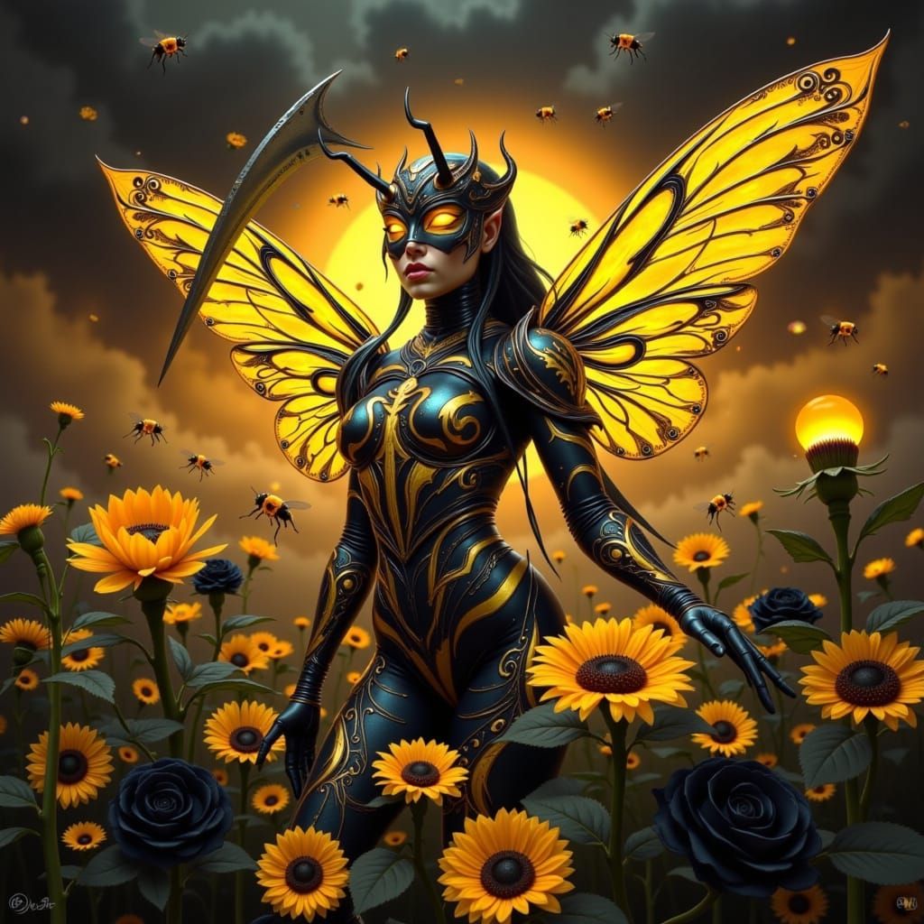 Bumblebee Battle Queen in Dark Fantasy Style