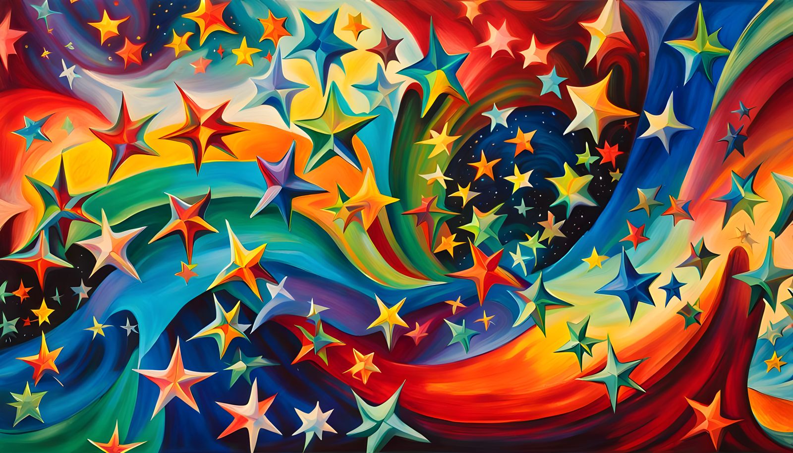 Iridescent Star Cluster in Abstract Expressionist Style