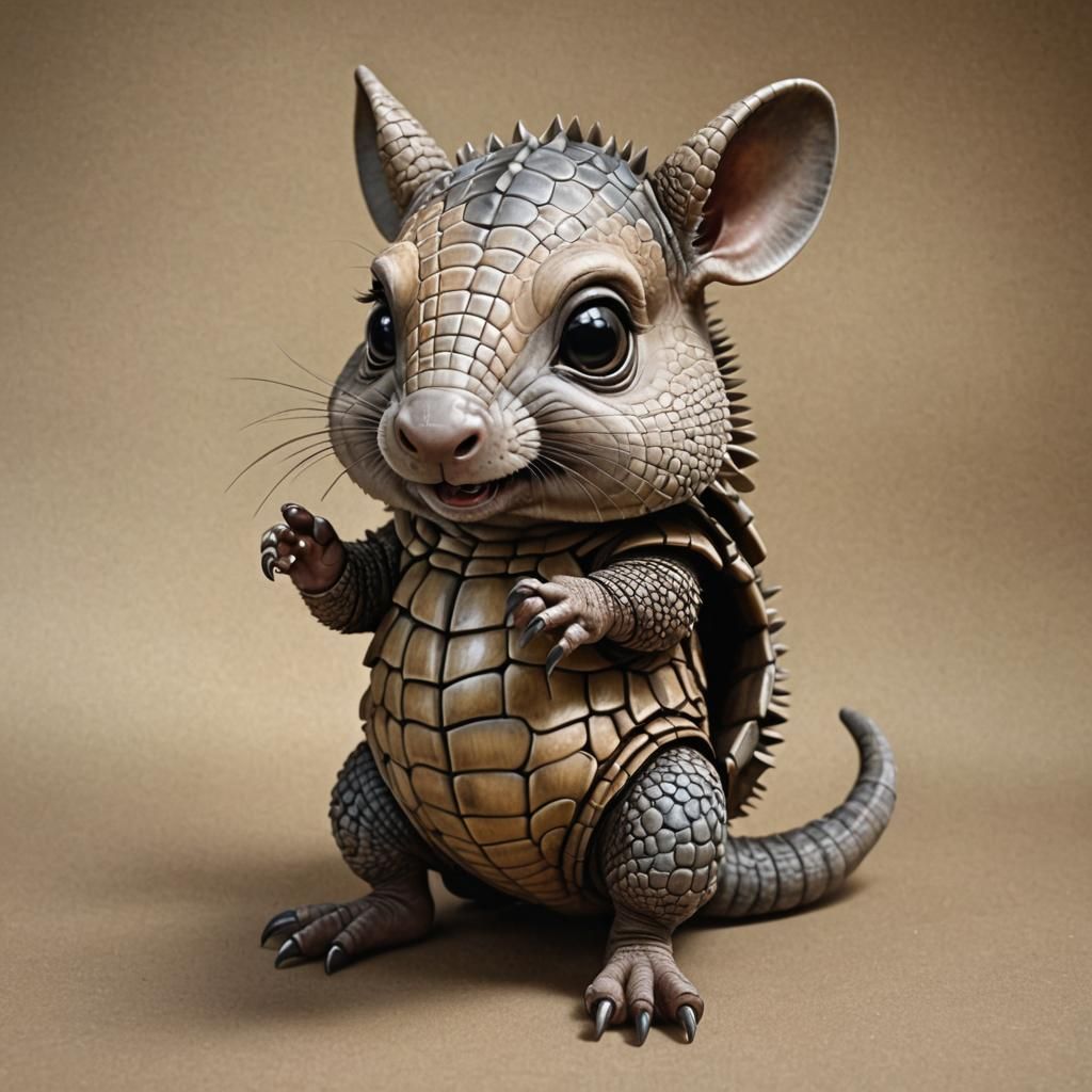 Chibi Armadillo Begging for Food in Airbrush Style