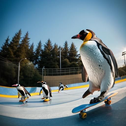 Penguins Skateboarding: Action Photography at Skate Park