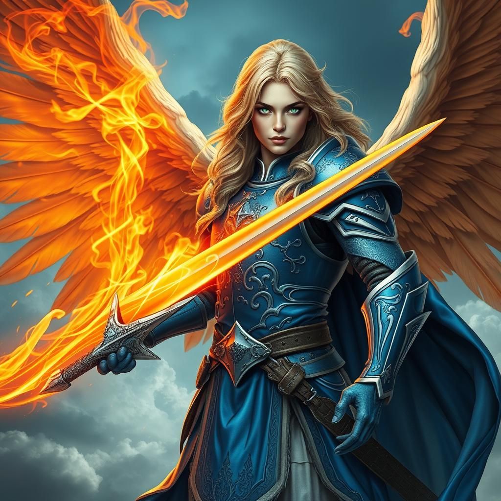 Warrior Angel with Flaming Wings and Sword