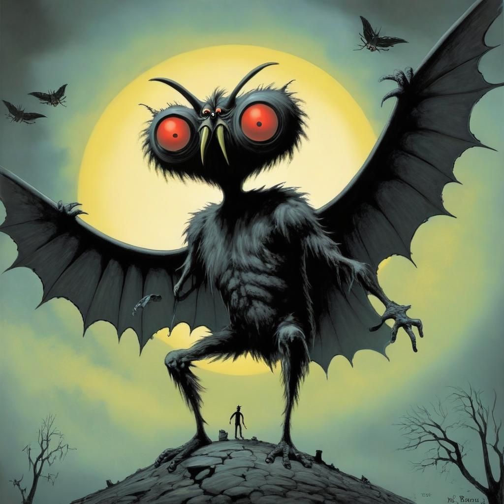 Mothman Illustrated in Dr. Seuss Style