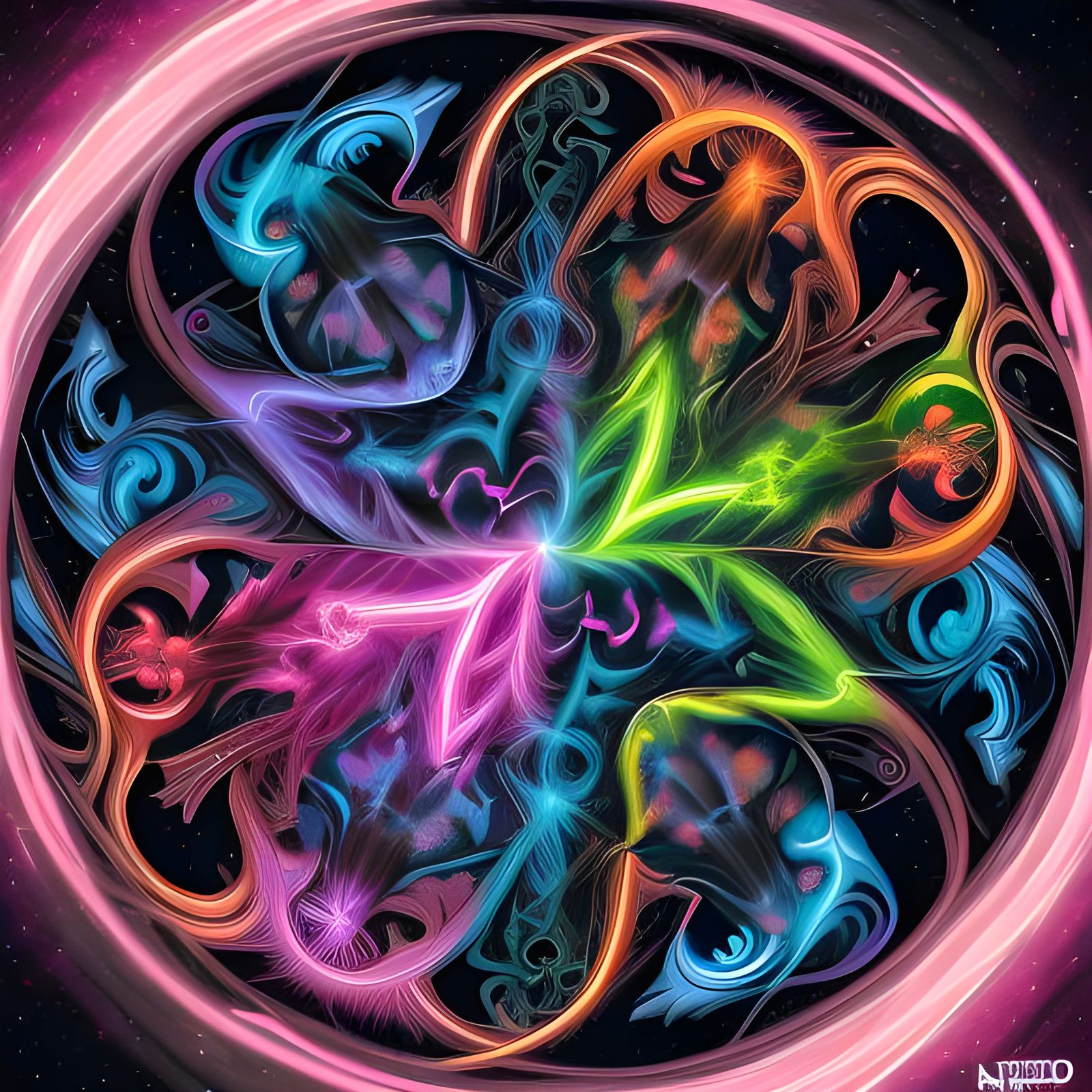 Neon Fractal Goats in Endless Swirl