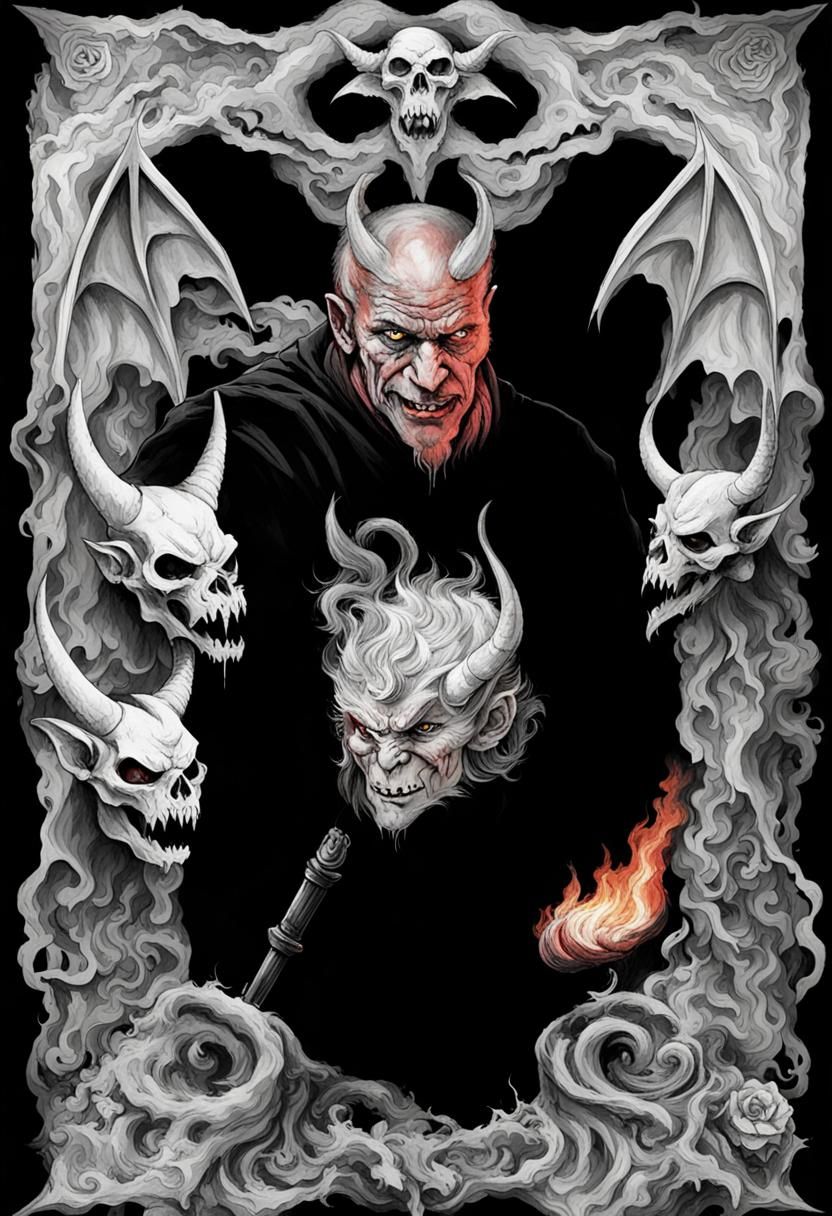 Demonic Figure in Hell: A Black and White Creation