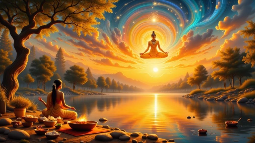 Ayurvedic Cook Under Celestial Deity, Romantic Realism