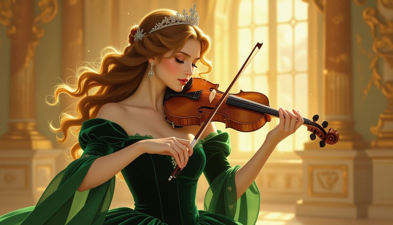Regal Princess Plays Baroque Violin in Sunlit Ballroom