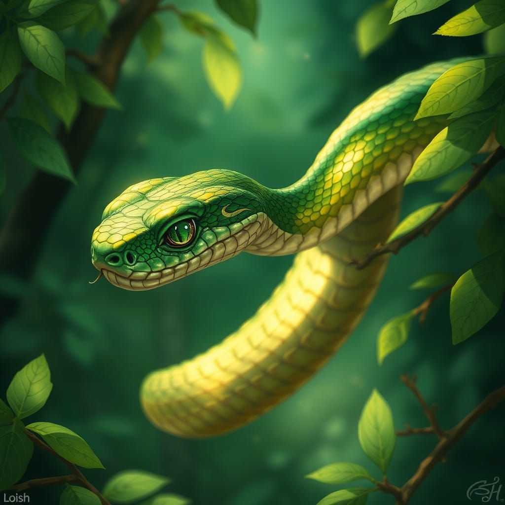 Elegant Wood Snake in Lush Forest Environment