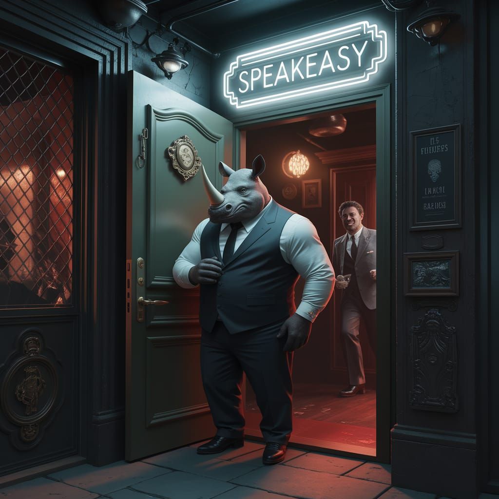 1920s Speakeasy Entrance with Rhino Bouncer