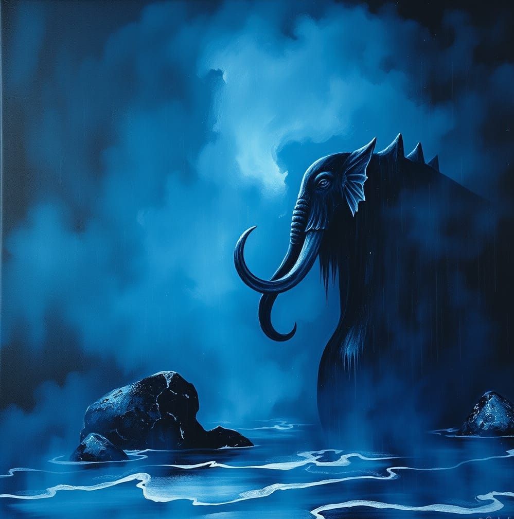 Surreal Indigo Night Ocean Mist Abstract Art