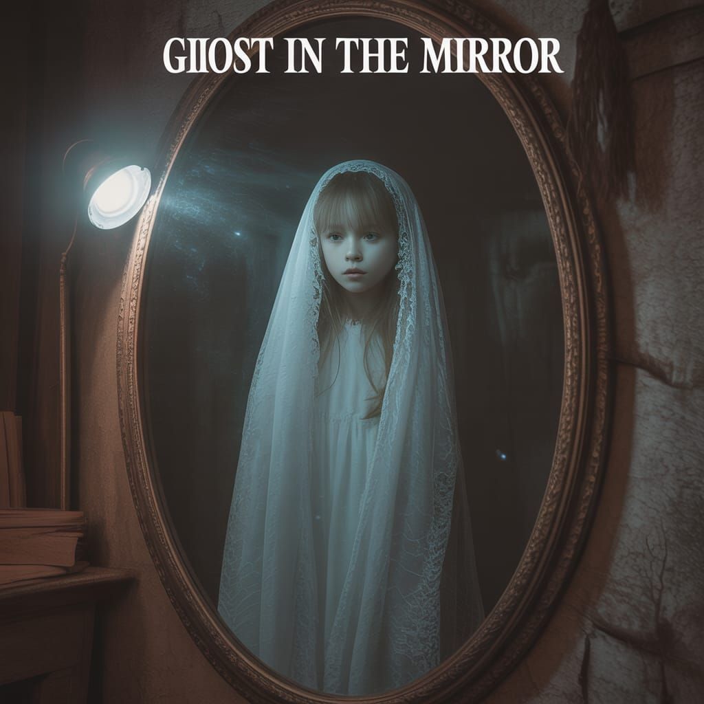 A title "Ghost in the Mirror" in white. A spooky apparition ...