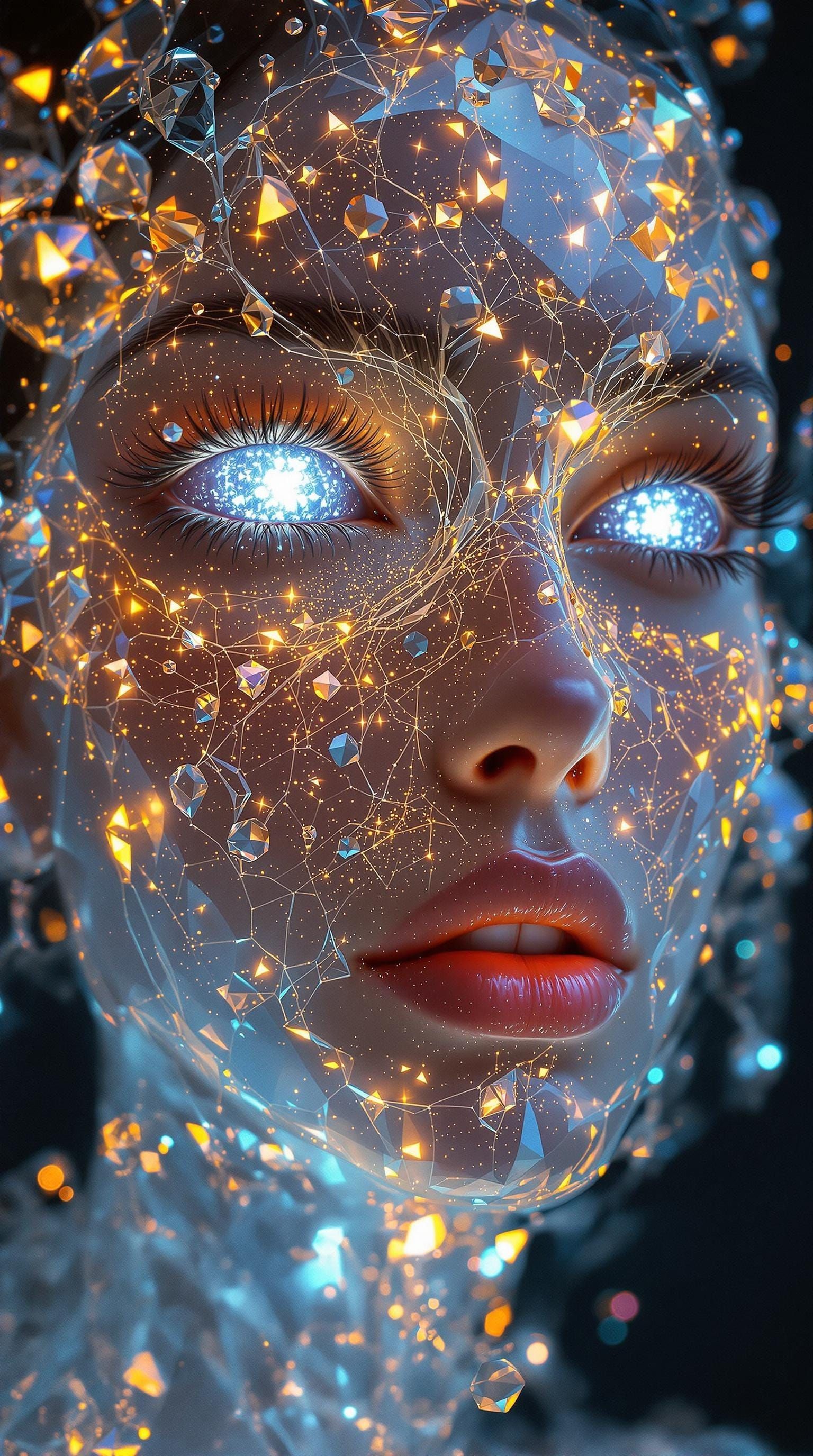 Crystal Goddess Emerging through Radiolarian Light