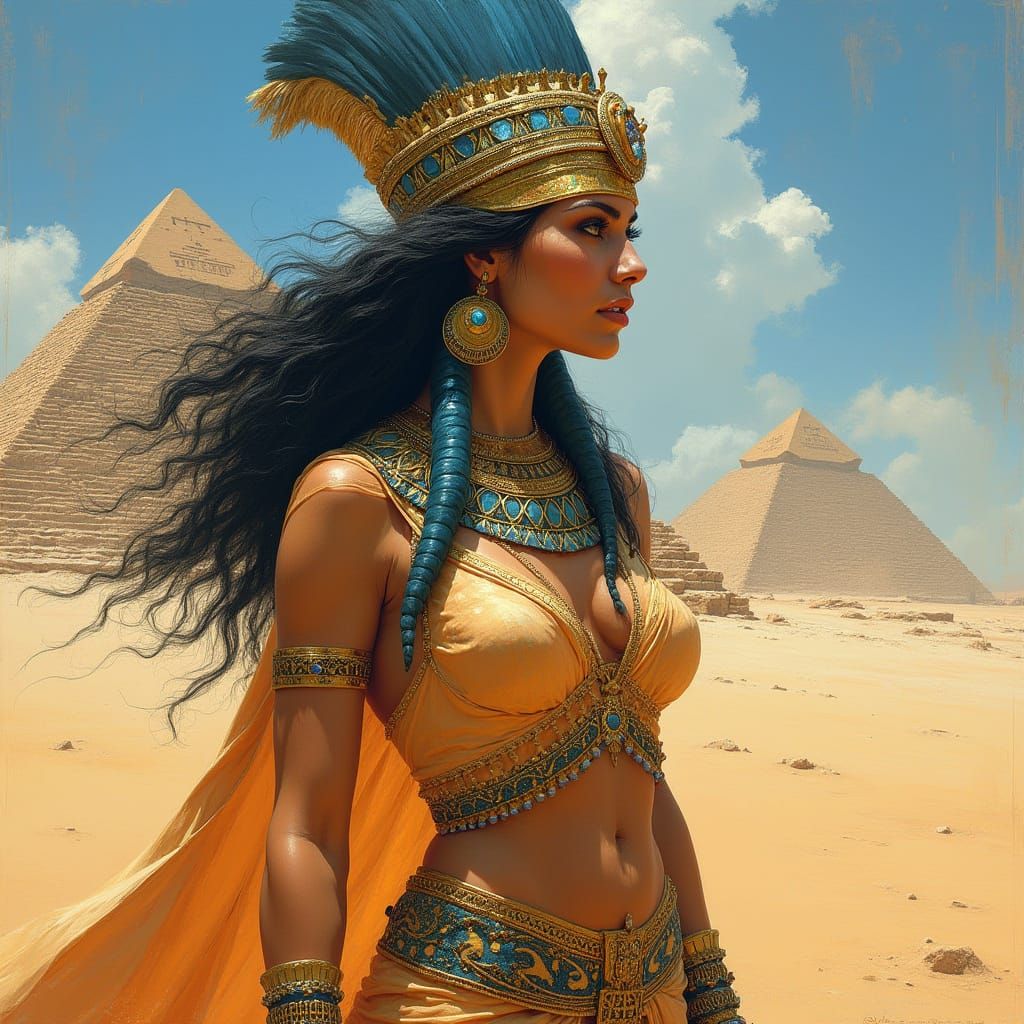 Egyptian Goddess in Vibrant Desert Landscape