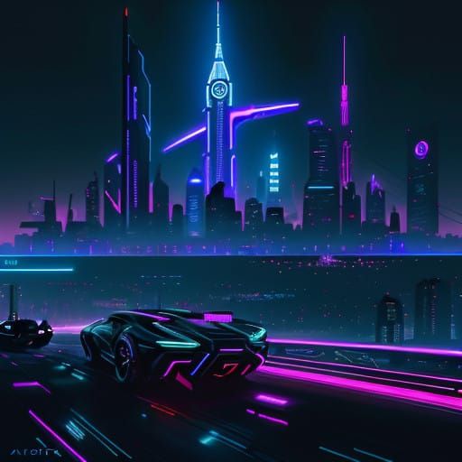 Futuristic Cityscape in Cyberpunk Style