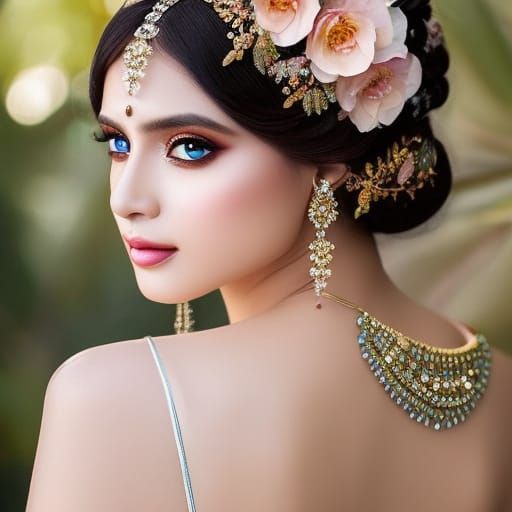 Peach Fairy Portrait with Blossoms in Art Nouveau Style