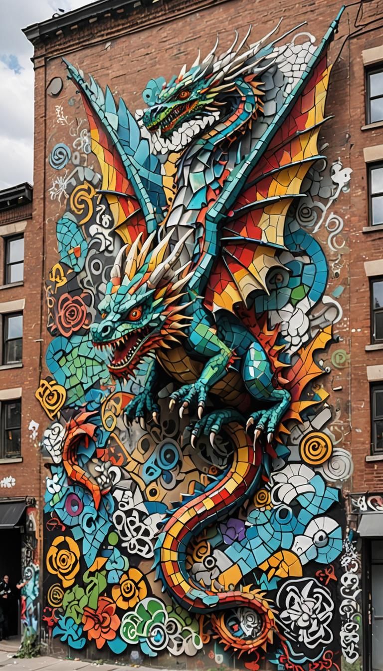 Graffiti Mosaic Dragon Street Art