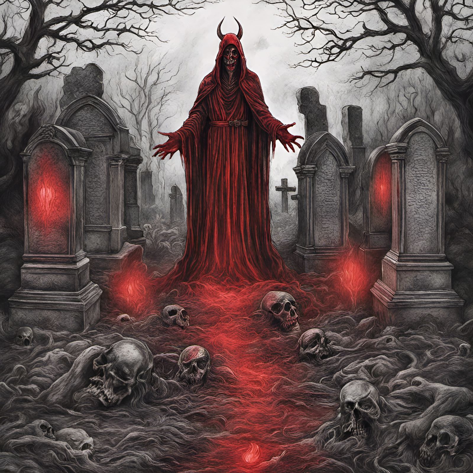 Cemetery Horror: Red Moon Curse in Black Metal Style