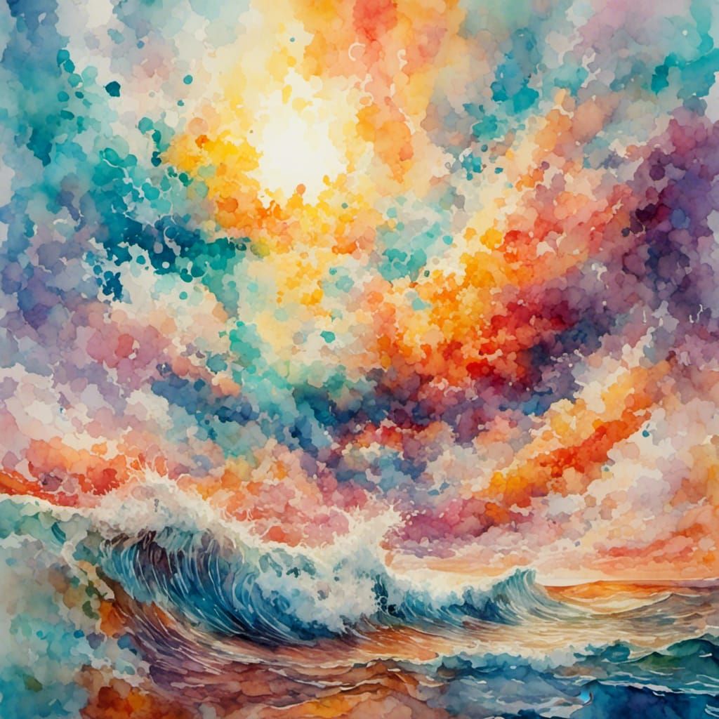 Seaside Horizon in Gouache Style Impressionist Painting