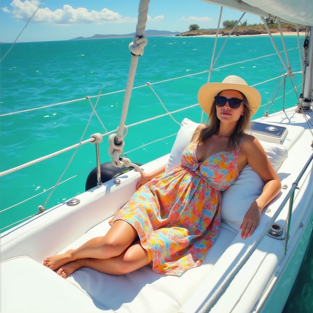 Woman on Sailboat in Impressionist Style