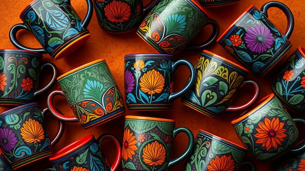 Hand-Painted Mata Ortiz Mugs in Geometric Patterns