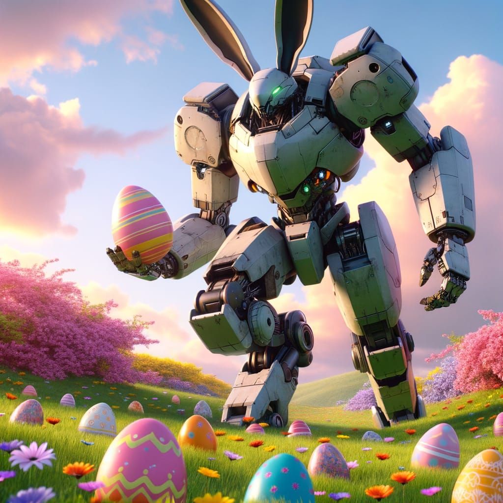Easter Bunny Mecha Suit Steals Eggs in Morning Sky