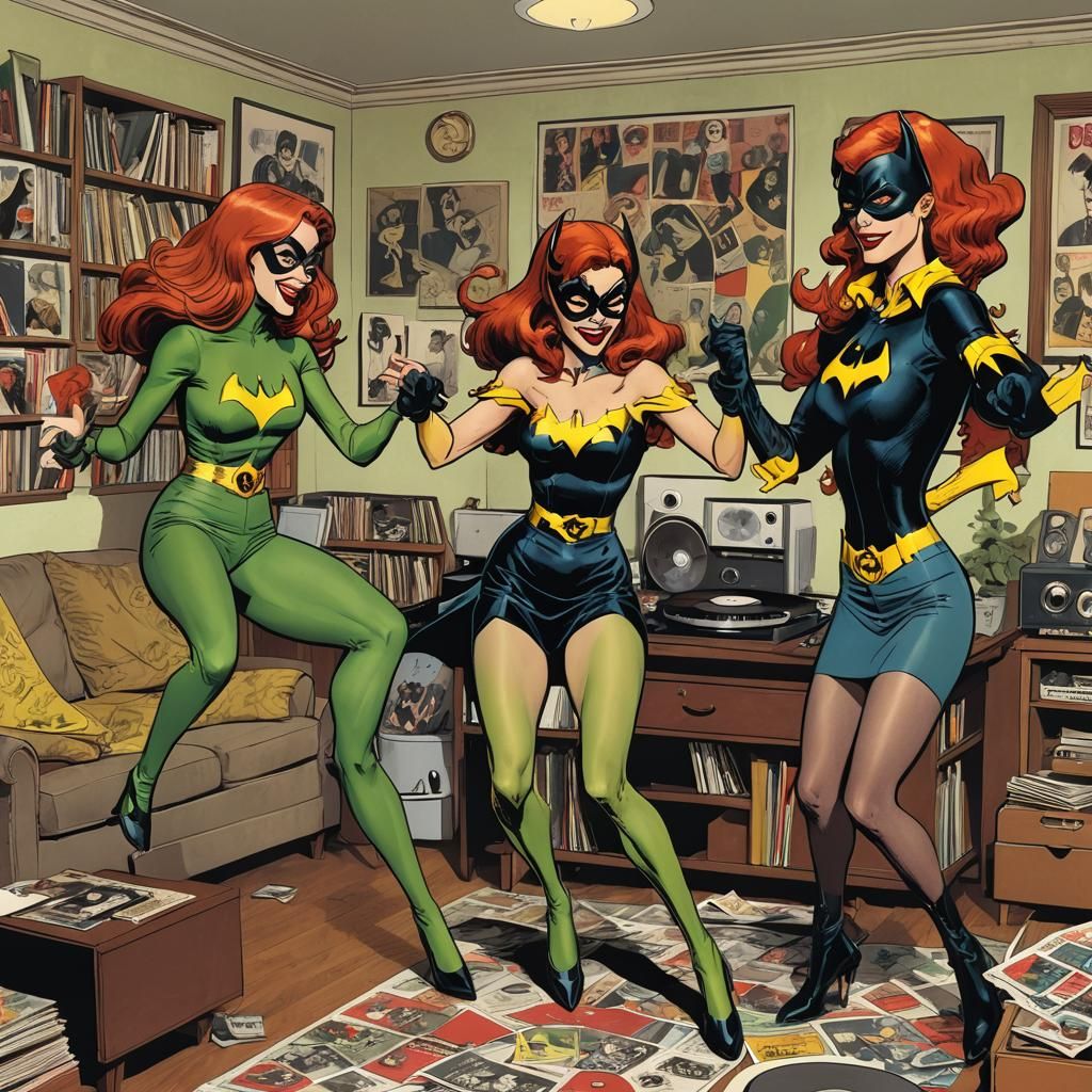 Poison Ivy and Batgirl Dancing, Comic Book Style