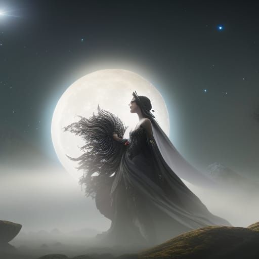 Moon Goddess in Dark Fantasy Style