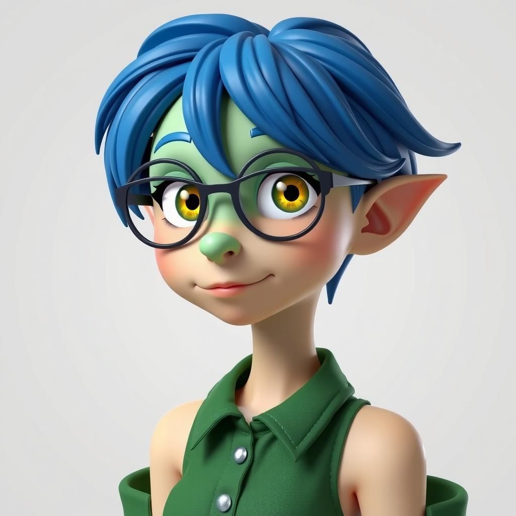 Blue-Haired Woman Portrait in Realistic Anime Style