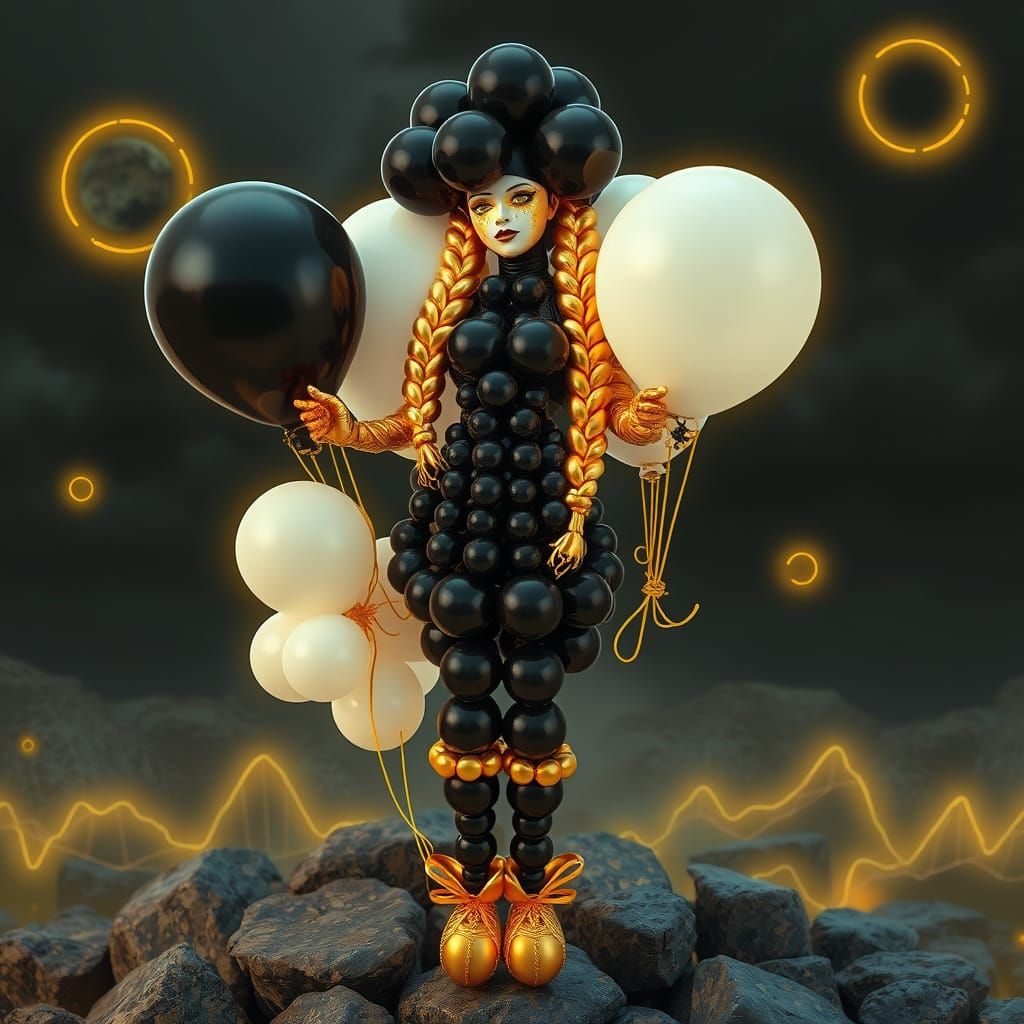 Balloon Woman in Surreal Sci-Fi Dreamscape