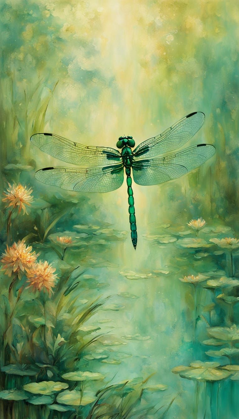 Ethereal Dragonfly in Gilded Bokeh