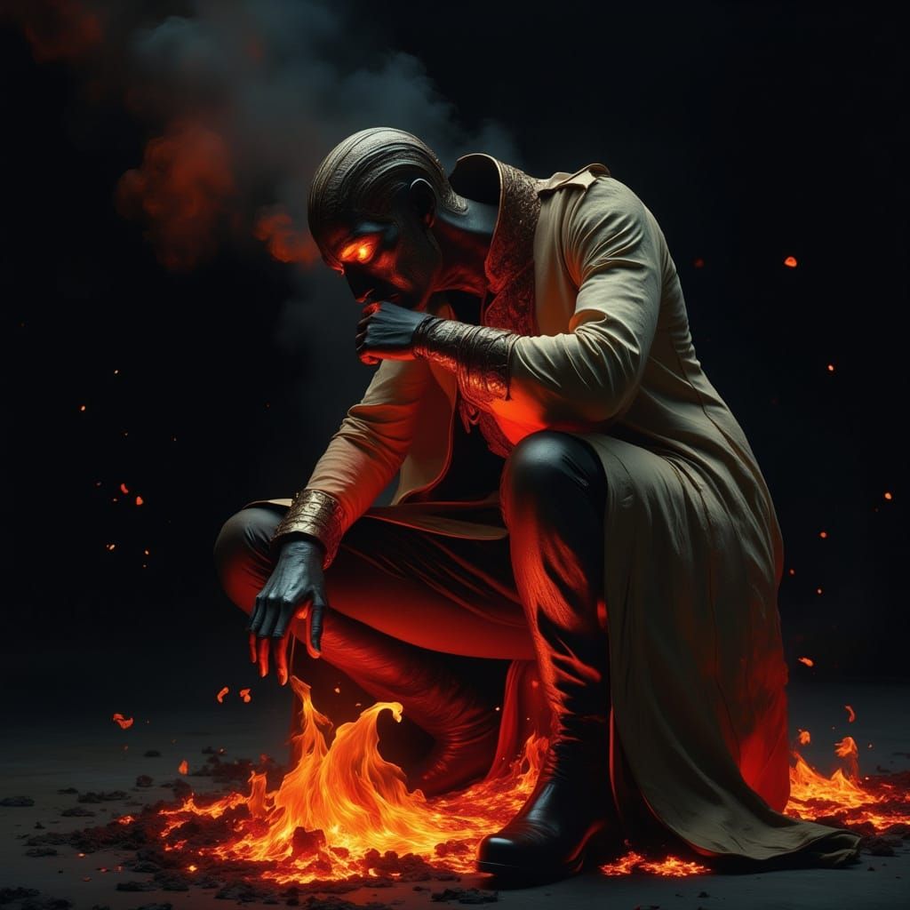 Doctor of Ember Veins: Fiery Horror Medical Portrait