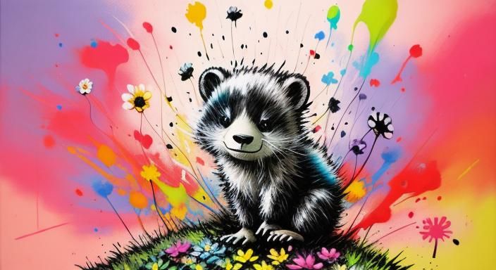 Skunks Frolic in Banksy-Style Graffiti Art
