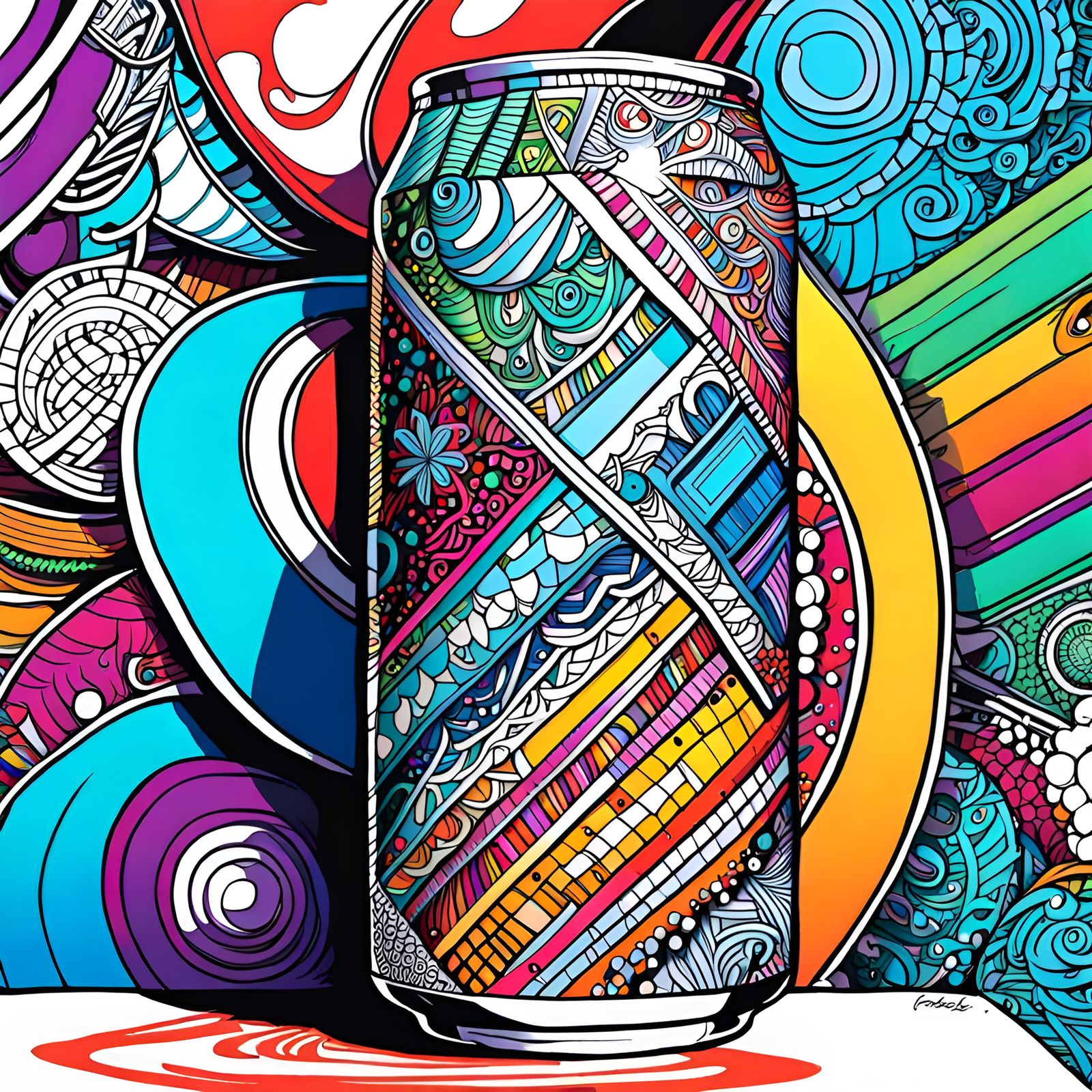 Hyperdetailed Zentangle Drawing of Soda Can