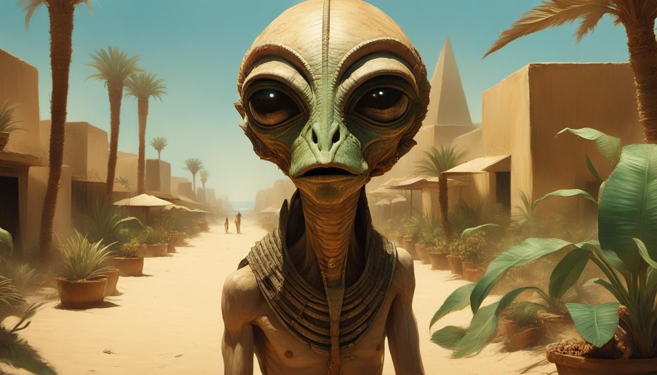 Alien Triffid in Ancient Egyptian Art Style