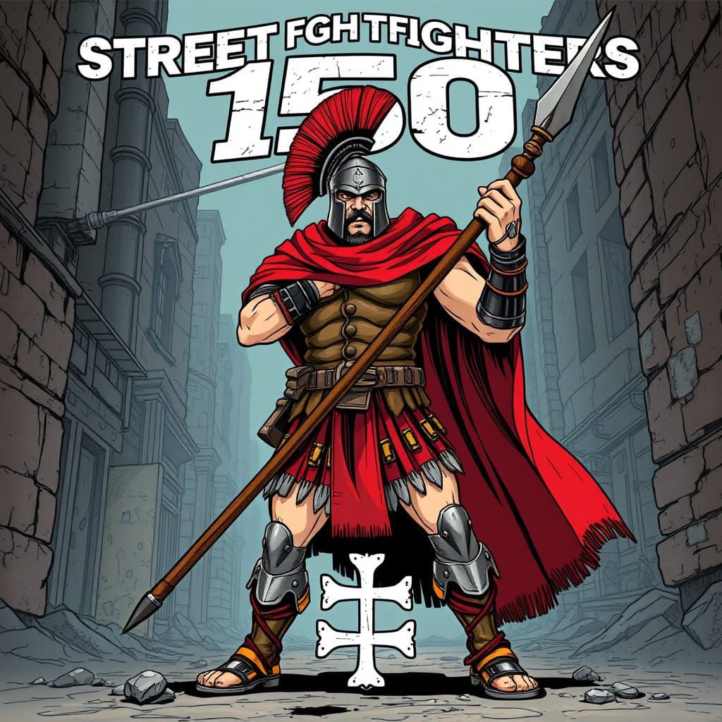 Fierce Spartan Warrior in Urban Setting