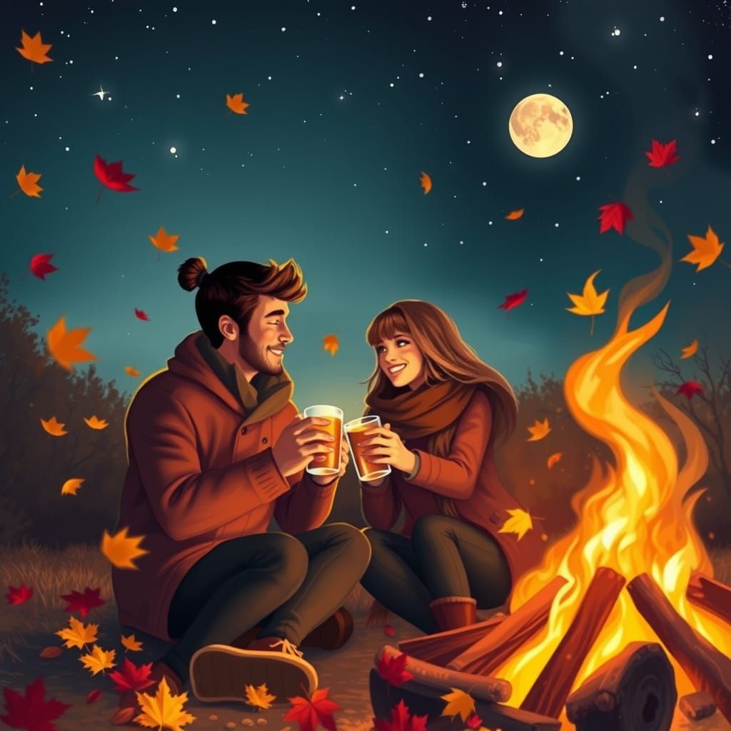 Cozy Autumn Bonfire Date Night Painting